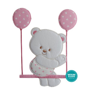 Iron-on Patch - Teddy Bear with Pink Balloons